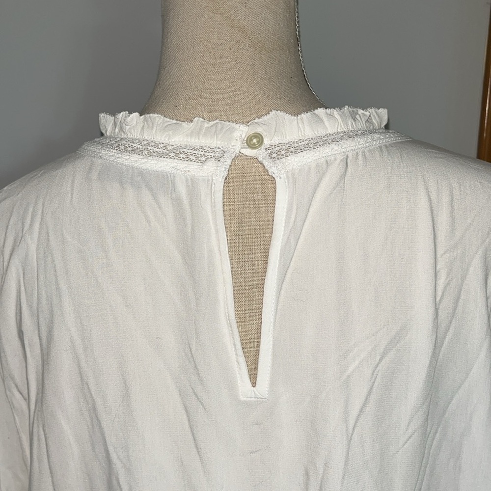Loft Blouse Women Size XL White Lace Embroidery Vtg Look Classic Academia Cutout - Picture 7 of 10